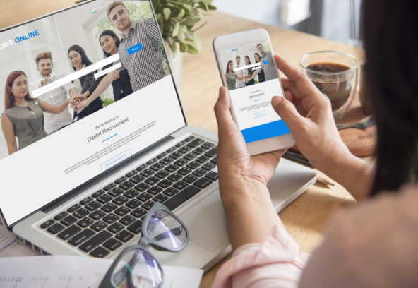 Happiness Asian Woman working from home using laptop online meeting in home office